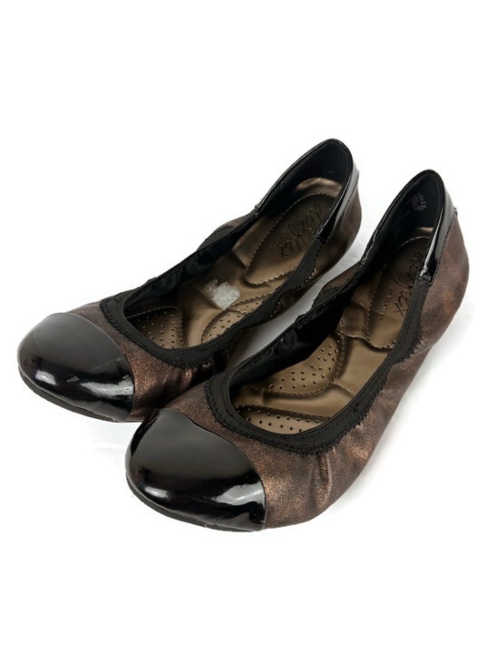 Dexflex by Dexter Faux Leather Slip On Ballet Flats in Brown/Black